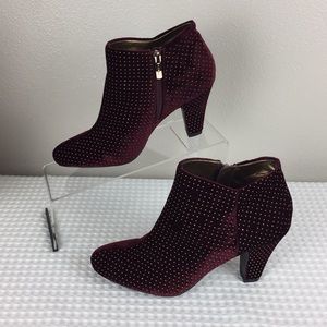 Burgundy Velvet and Gold Studded Booties NWOT